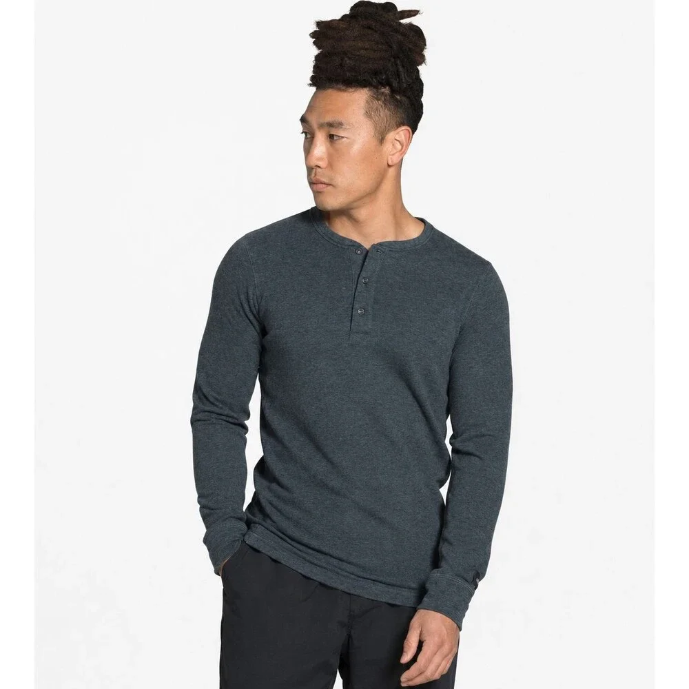 The North Face Terry Long Sleeve Henley Shirt Dark Gray Pullover Mens Sz L Large